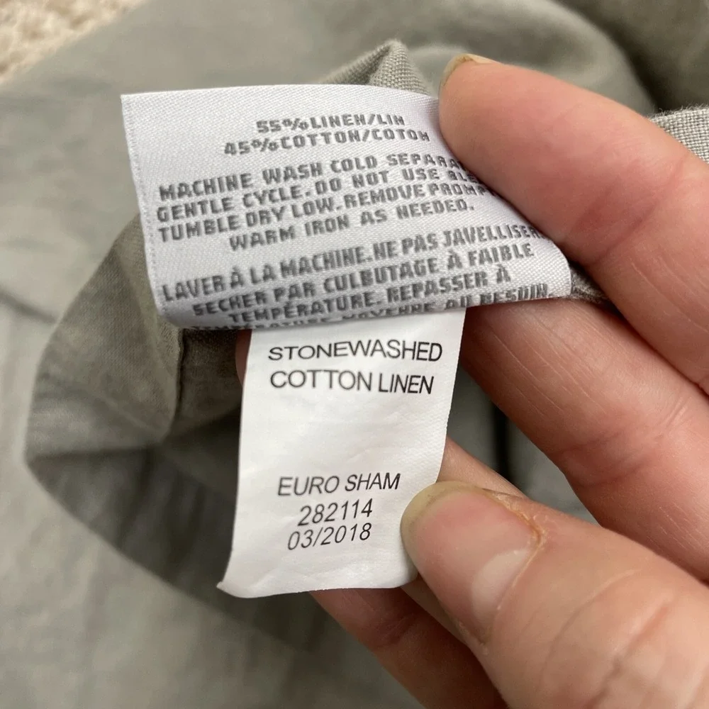 Restoration Hardware Euro Sham One‎ Stonewashed Gray Linen Cotton Blend